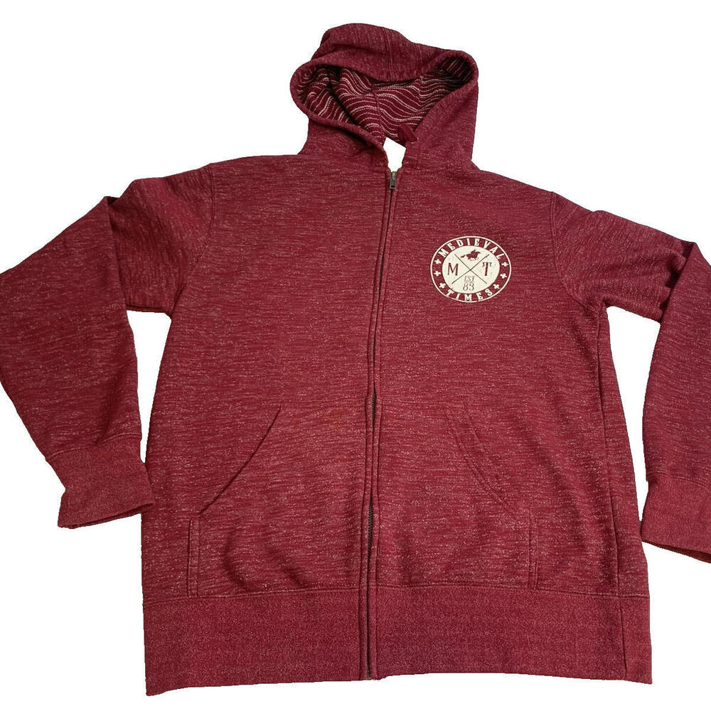 Medieval Times Sweatshirt Size S Full Zip Hoodie Maroon Dinner Show Logo Chicago